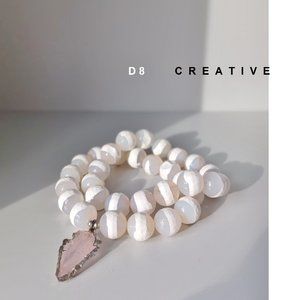 New white fire agate stone & rose quartz pendant bracelet sets